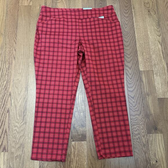 Croft & Barrow Womens Red Plaid Stretchable Pants Size 12 Petite NWT - Picture 1 of 7